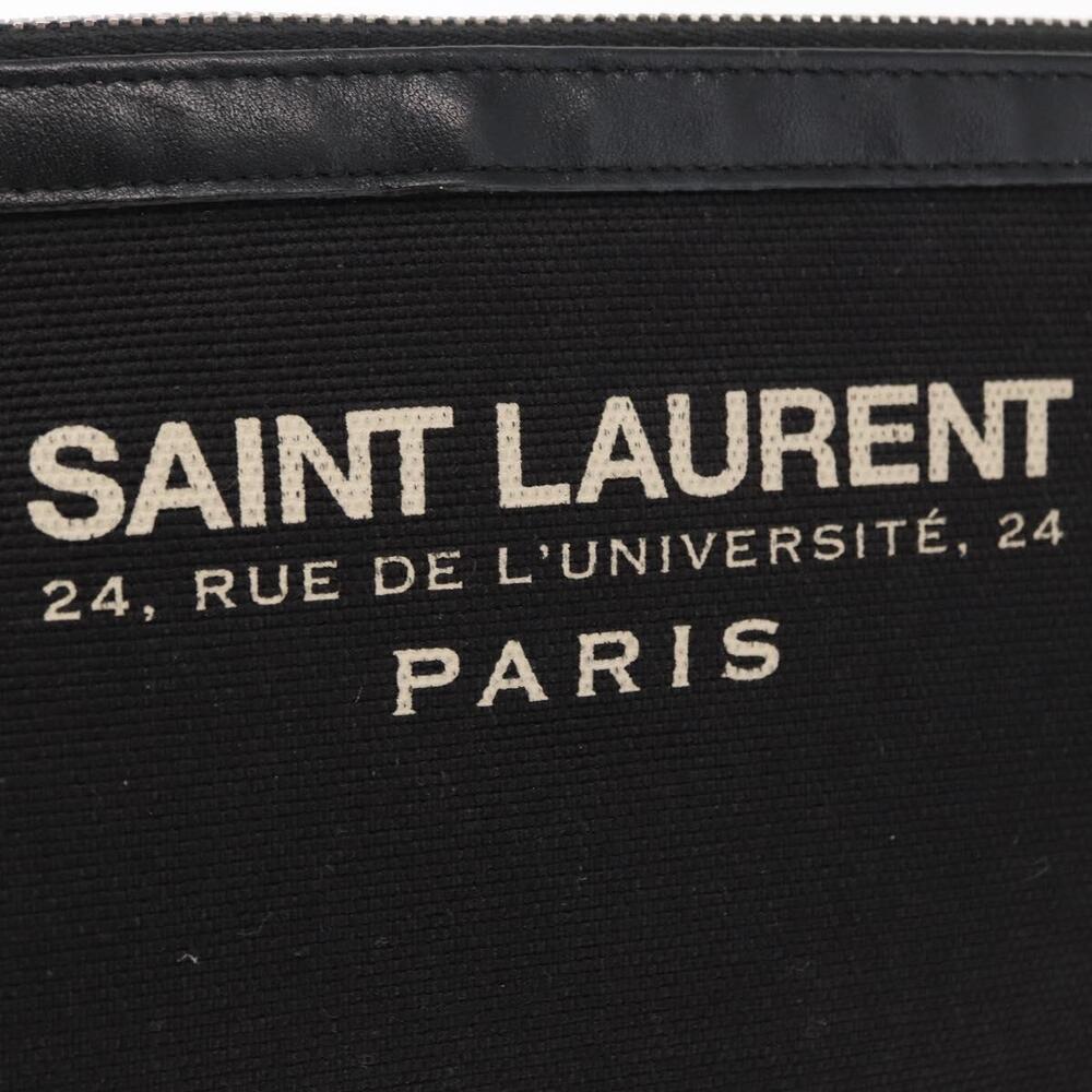 SAINT LAURENT Clutch Bag Canvas Leather Black Khaki Silver Auth mr1652 - Picture 9 of 16